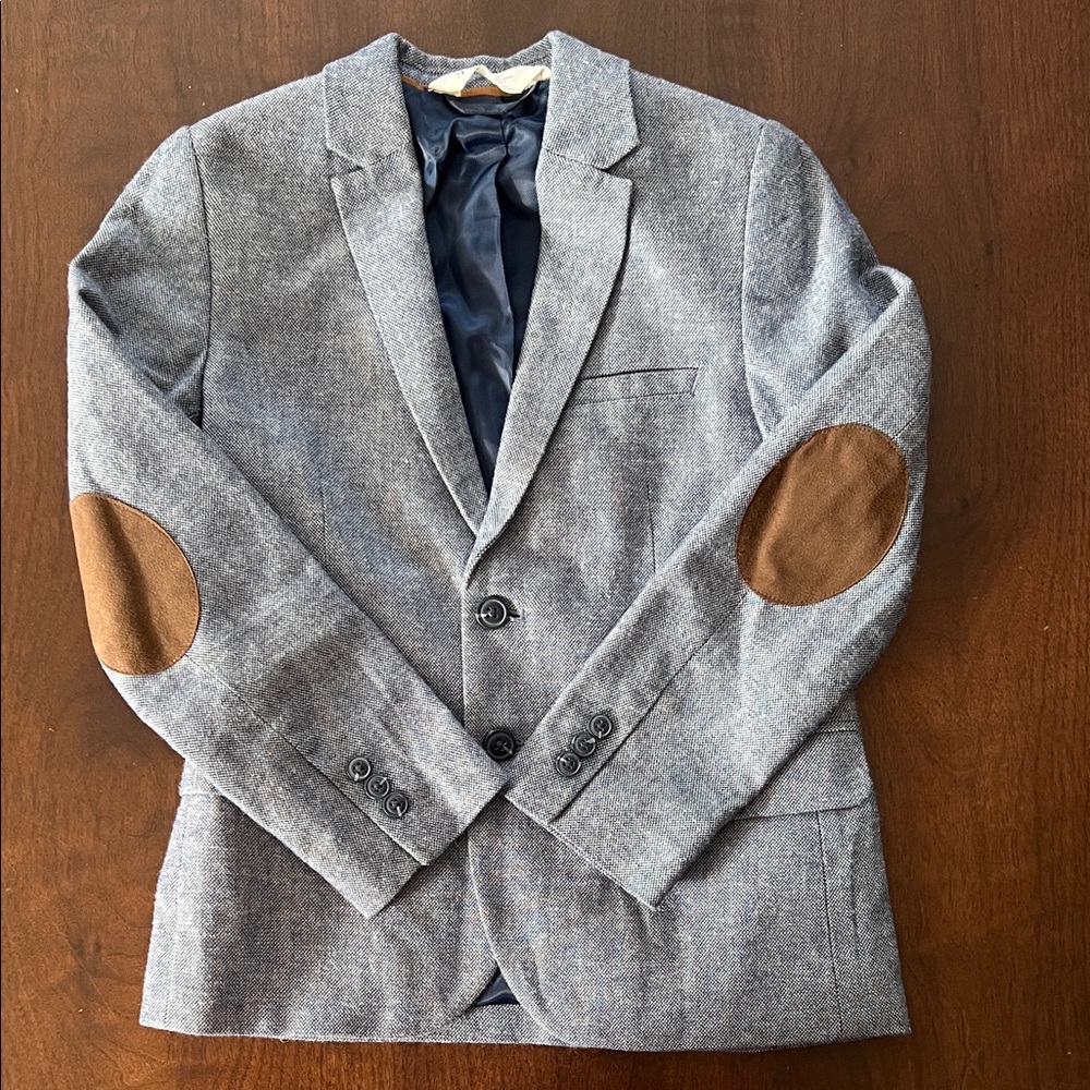 H&M Gray Blazer with Brown Elbow Patches